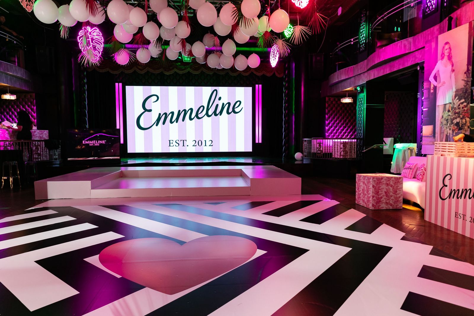 Bat mitzvah dance floor at the Edison Ballroom with a name screen and patterned floor